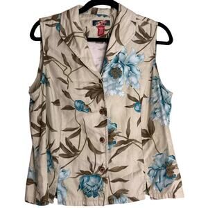 La Cabana Hawaiian Top Blouse Women Large Floral Sleeveless Tropical Vacation